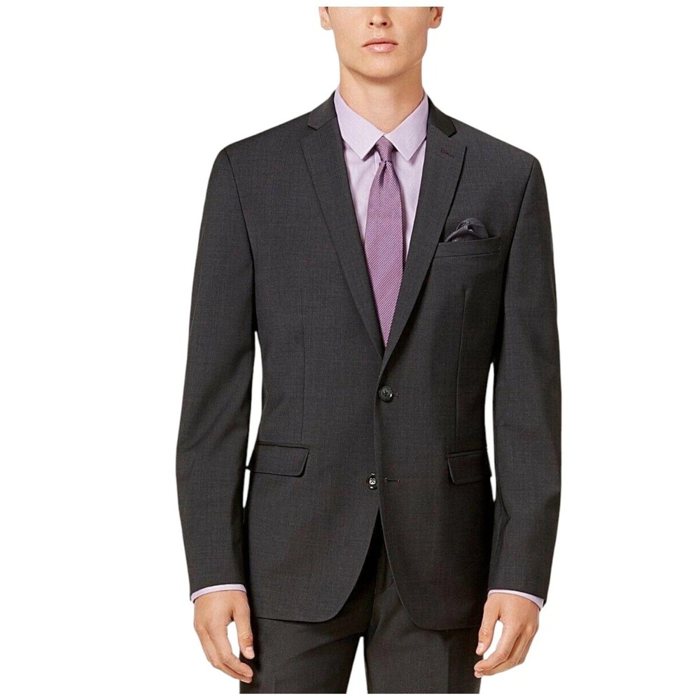 Bar III Mens Slim fit Suit Jacket Blazer 36 S Charcoal or Black Solid Stretch